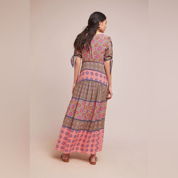 MAEVE BY ANTHROPOLOGIE EDER TIERED BOHO TIE SLEEVE DRESS - Picture 4 of 11